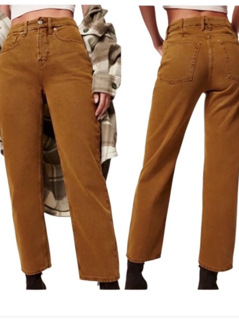 Good American 90’s Duster High-Rise Bronze Brown Straight Leg Barrel Jeans 6/28